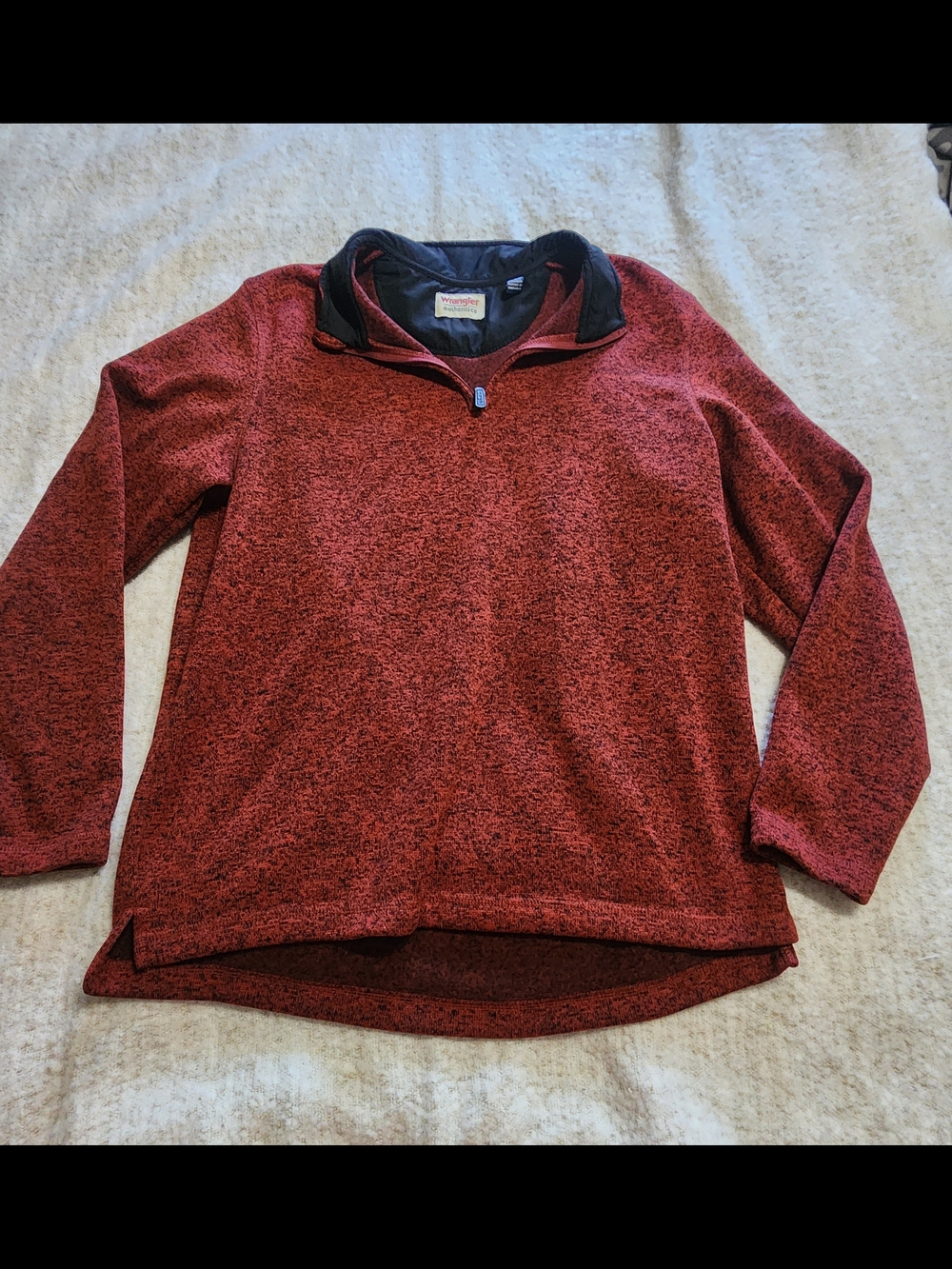 Wrangler Red Heathered Quarter-Zip Pullover with Black Collar